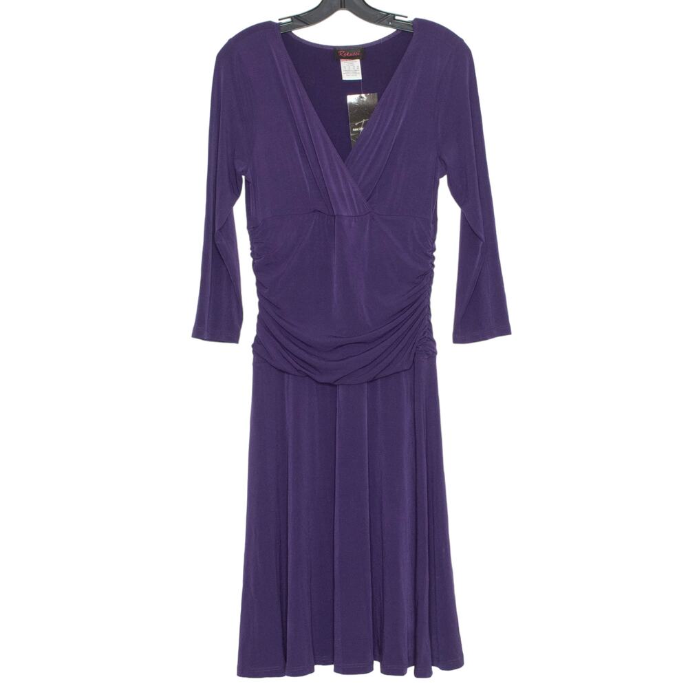 NWT Rekucci Womens Dress Crossover Tummy Control 3/4 Sleeve Fit Flare Size 8 EZ - Picture 5 of 5